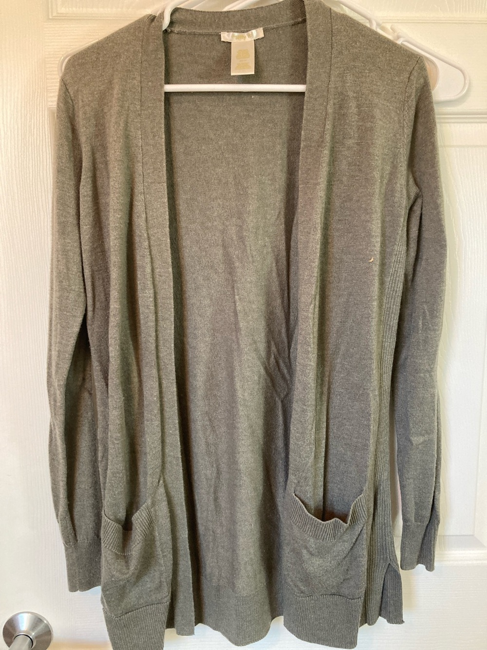 Matty M Gray Open-Front Longline Cardigan with Pockets